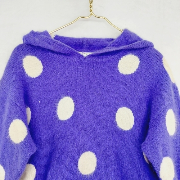 Rafaella Purple White Dots Hooded Lambs Wool Knit Sweater Sweatshirt P6022 - Picture 2 of 6